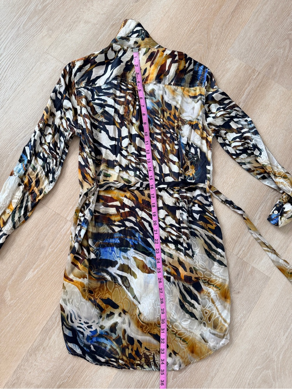 $280 NWOT Marciano Guess 100% Silk Animal Print Shirt Dress Tunic XS–S Belted - Picture 9 of 9